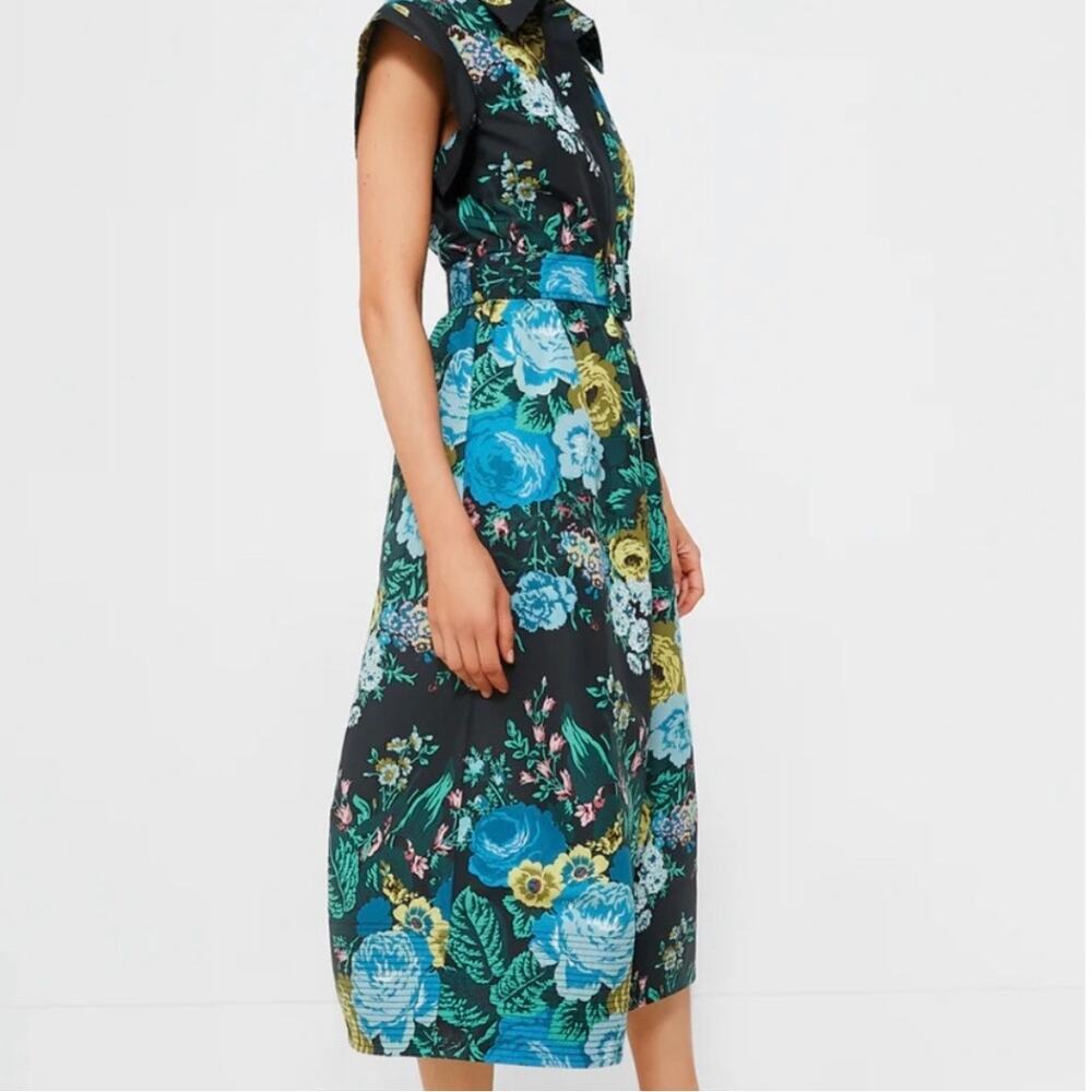 NWT Tuckernuck Chloe Black Verdant Floral Belted Midi Dress Sz Large - Picture 4 of 13